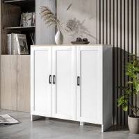 HOMCOM Modern Sideboard Cabinet with Adjustable Shelves, 3 Doors for Modern Kitchen & Dining Room, Ideal for Homeowners, White(m-7)