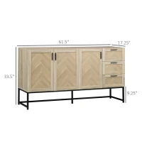 HOMCOM Buffet Cabinet, Coffee Bar Cabinet with Drawers and Adjustable Shelves, Oak(m-3)