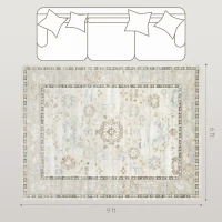 HOMCOM 6x9 Area Rug, Indoor Boho Machine Washable Carpet for Living Room, Bedroom, Dining Room, Kitchen, Blue(m-3)