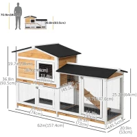 PawHut 2-tier Wood Rabbit Hutch Backyard Bunny Cage Small Animal House w/ Ramp and Outdoor Run, Yellow(m-3)