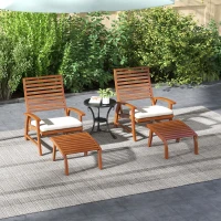 Outsunny 4 Piece Patio Furniture Set, 2 Chairs with Cushions & Ottomans, Slatted Acacia Wood, Cream White(m-10)