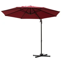 Outsunny 10ft Cantilever Patio Umbrella with 360° Rotation, Crank & Cross Base for Garden Deck Pool Backyard, Wine Red(m-2)