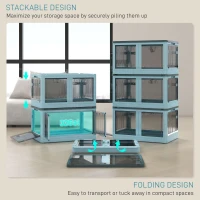 HOMCOM 3 Packs of Collapsible Stackable Storage Bins with Lids, Wheels, 32 Gal, Blue(m-5)