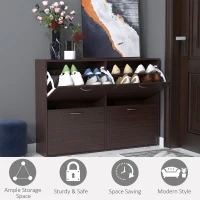 HOMCOM Flip Down Shoe Storage, Multi Cabinet, Wooden Shoe Rack, Entryway Shelf, 4 Drawer Organizer, Freestanding Unit, Brown(m-7)