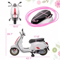 Qaba Vespa Licensed Kids Motorcycle 6V Toddler Motorcycle with Music, FM Radio, Headlight, WHite(m-3)