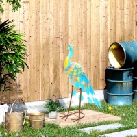 Outsunny Peacock Garden Statue, 32.7" Standing Lawn Ornament, Steel Garden Decor Bird Statue with Stakes for Lawn Patio Backyard Decoration, Mixed Colour(m-8)