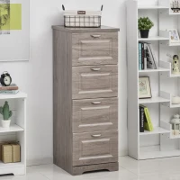 HOMCOM Tall Wooden 4 Drawer Vertical File Cabinet with Enclosed Storage for Letter/Legal Size, File Hangers and Lock, and Key, Grey Oak(m-10)