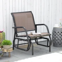 Outsunny Porch Glider, Metal Frame Swing Glider Chair with Breathable Mesh Fabric, Curved Armrests and Steel Frame for Garden, Poolside, Backyard, Balcony, Brown(m-10)