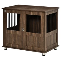 PawHut Dog Crate Furniture, Wooden End Table Furniture with Lockable Magnetic Doors, Small & Medium Size Pet Kennel Indoor Animal Cage, Brown(m-11)