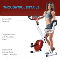 Soozier Foldable Indoor Stationary Bike with 8 Levels of Magnetic Resistance, Exercise Bike for Cardio Workout, Red(m-7)