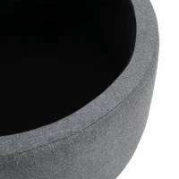 HOMCOM Round Linen-touch Fabric Storage Footstool Ottoman Button Tufted Footrest with Removable Lid, Grey(m-9)