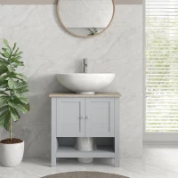 kleankin Pedestal Sink Storage Cabinet, Under Sink Cabinet, Bathroom Vanity Cabinet with Adjustable Shelf and Open Bottom Shelf, Gray(m-7)