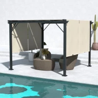 Outsunny 10' x 10' Retractable Pergola with Sun Shade Canopy, for Backyard, Garden, Patio, Deck, Beige(m-10)