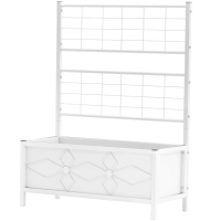 Outsunny Outdoor Planter Box Galvanized Raised Garden Bed with Trellis for Climbing Vines, 35.4" x 15.7" x 47.2", White