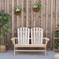 Outsunny 2 Person Adirondack Loveseat, Fire Pit Chair for 2, Wooden Double Adirondack for Patio, Porch, Backyard, Garden with High-back, Wide Armrests, Natural(m-9)