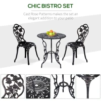 Outsunny 3 Pieces Aluminum Bistro Set, Bistro Table Set Outdoor Patio Furniture with Umbrella Hole, Patio Table and Chairs with Floral Patterns for Garden, Balcony, Porch, Bronze(m-5)