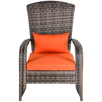 Outsunny Patio Wicker Adirondack Chair, Outdoor PE Rattan Fire Pit Chair, Muskoka Chair w/ Soft Cushions, Tall Curved Backrest and Comfortable Armrests for Deck or Garden, Orange(m-11)