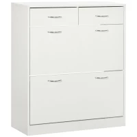 HOMCOM Narrow Shoe Storage with 2 Flip Drawers and Adjustable Shelves Shoe Cabinet Organizer for 12 Pairs of Shoes, White(m-2)