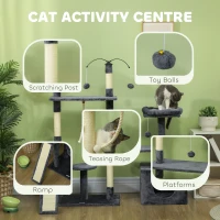 PawHut 53" Cat Tree, Cat Tower with Scratching Posts, Cat Condo, Beds, Platforms, Toy Balls for Indoor Cats, Dark Grey(m-4)