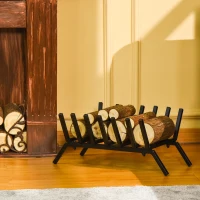 Outsunny 24" Firewood Log Rack Fireplace Log Holder Stylish Wood Storage Basket Carrier, for Outdoor and Indoor Use, Black(m-8)