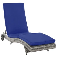 Outsunny Outdoor Adjustable Wicker Chaise Lounge Chair with Cushion & Wheels for Patio, Deck, Poolside, Dark Blue(m-2)