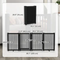 PawHut 4 Panel Free Standing Wooden Pet Gate with Open Door Black(m-3)