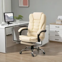 HOMCOM High Back Office Chair PU Leather Executive Office Chair with Retractable Footrest Padded Armrest Cream White(m-1)