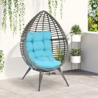 Outsunny Rattan Egg Chair with Cushion, Sky Blue(m-10)