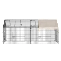 PawHut Metal Chicken Coop, 87" x 41" x 41" Chicken Run Pen for Yard with Cover, Portable Catio Poultry Cage Indoor Outdoor Backyard, Cat Cage for Rabbit, Duck, Hen, Small Animal, Chinchillas, Beige(m-9)
