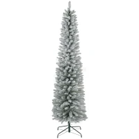 HOMCOM 7ft Artificial Christmas Tree, Snow Flocked Branches, Metal Base, Pencil Xmas Tree(m-11)