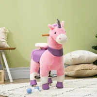 Qaba Ride On Real Walking Unicorn with Sparkly Horn, Soft Plush Ride On Rocking Horse Bearing 176lbs, Imaginative Interactive Toy for Kids, Unicorn Gifts(m-10)