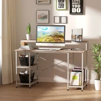 HOMCOM 55 Inch Home Office Computer Desk Study Writing Workstation with Storage Shelves, Elevated Monitor Shelf, CPU Stand, Durable X-Shaped Construction, Oak Wood Grain(m-2)