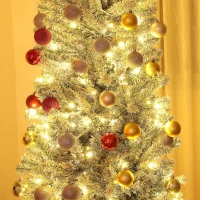 HOMCOM 6ft Prelit Pencil Artificial Christmas Tree, Flocked Xmas Tree with Remote, Dual Colour LEDs, 429 Tips, Metal Stand(m-9)