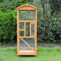 PawHut 65" Wooden Aviary Bird Cage Outdoor Large Bird Play House Ladder Feeder Stand With 2 Doors & Easy Pullout Tray(m-8)