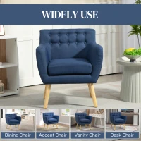 HOMCOM Linen Upholstery Armchair, Mid-Century Modern Accent Chair with Wood Frame and Thick Padding, Blue(m-6)