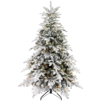 HOMCOM 6ft Artificial Prelit Christmas Tree with Warm White LED Light and Snow Flocked Branches, Metal Base