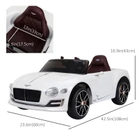 Aosom 12V Ride On Car Licensed Bentley Battery Powered Electric Vehicles w/ Parent Remote Control, 2 Speed - White(m-3)