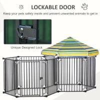 PawHut Heavy-Duty Metal Dog Playpen, Outdoor Pet Cage Kennel, Indoor Puppy Exercise Fence Barrier with Weather-Resistant Polyester Roof, Locking Door, 83"L x 48"W x 47"H(m-4)