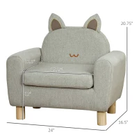 Qaba Kids Sofa Chair Seat with Kitten Ear Backrest, Grey(m-3)