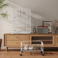 PawHut 43" Bird Cage with Rolling Stand, Toys, for Budgies Canaries White(m-10)