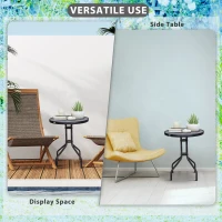 Outsunny 24" Patio Table Round Tempered Glass Top Outdoor Dining Steel Frame Backyard(m-5)