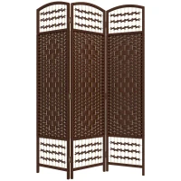 HOMCOM 3 Panel Folding Room Divider Portable Privacy Screen Wave Fiber Room Partition for Home Office Brown(m-11)