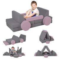 Qaba 12 Pieces Foam Climbing Blocks for Toddlers, Indoor Climb and Crawl Activity Play Set for Boys and Girls, Gray(m-11)