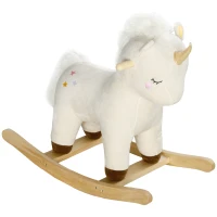 Qaba Kids Rocking Horse, Ride on Unicorn with Realistic Sounds & Wooden Base for Years 2-4, White(m-1)
