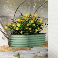 Outsunny 4.9' x 2' x 1.4' Galvanized Raised Garden Bed Kit, Metal Planter Box with Safety Edging, Green(m-9)