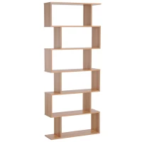 HOMCOM 76" 6-Tier Geometric Wooden Bookcase S Shaped Storage Display Bookshelf Modern shelf Open Concept Living Room Home Office Furniture, Maple(m-14)