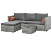 Outsunny 3-Piece Patio Furniture Set Modern Sectional Sofa Rattan Chair Wicker Conversation Set Outdoor Hand Woven Rattan Wicker Furniture Patio Coffee Table Sofa Set, Grey(m-12)