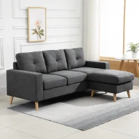 HOMCOM Sectional Sofa Couch, L Shaped Couch with Reversible Chaise, Wooden Legs for Living Room, Bedroom, Dark Grey(m-7)