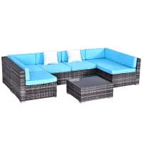 Outsunny 7 Pieces Outdoor Rattan Furniture Set, Patio Wicker Sectional Conversation Sofa Set w/ Cushions & Coffee Table(m-2)