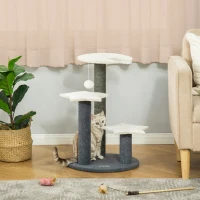 PawHut 30" Cat Tree Kitty Activity Center Climbing Toy Rest Pet Furniture with Sisal Scratching Post Moon Star Shaped Perch Hanging Ball Grey, White(m-8)